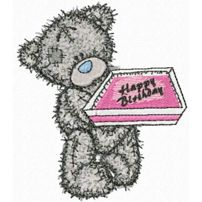 Teddy Bear Happy Birthday embroidery design featuring a cute teddy bear with a festive birthday theme.
