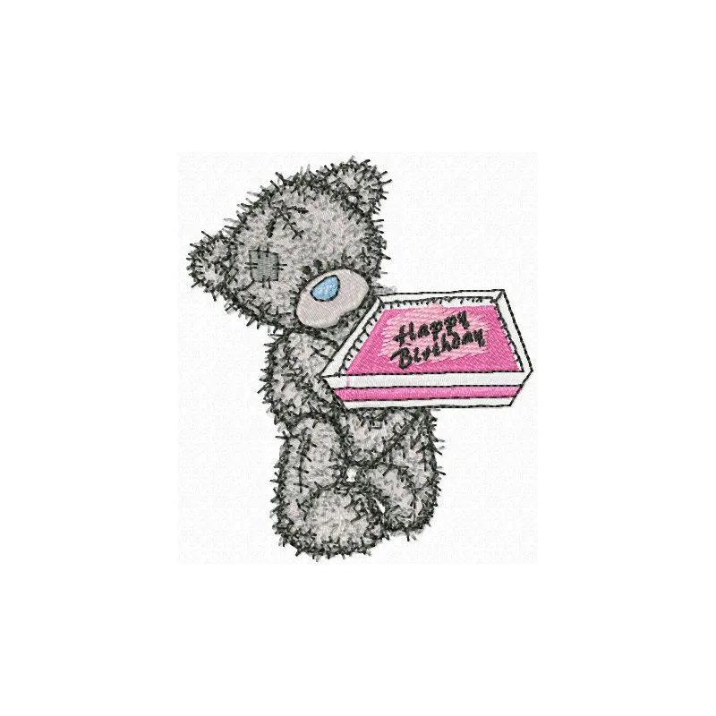 Teddy Bear Happy Birthday embroidery design featuring a cute teddy bear with a festive birthday theme.
