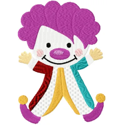 Vibrant clown embroidery design showcasing playful stitching patterns, ideal for sports-themed projects and hobbyist creatio…
