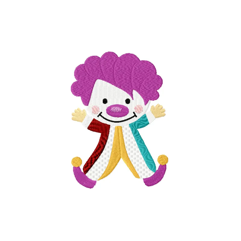 Vibrant clown embroidery design showcasing playful stitching patterns, ideal for sports-themed projects and hobbyist creatio…