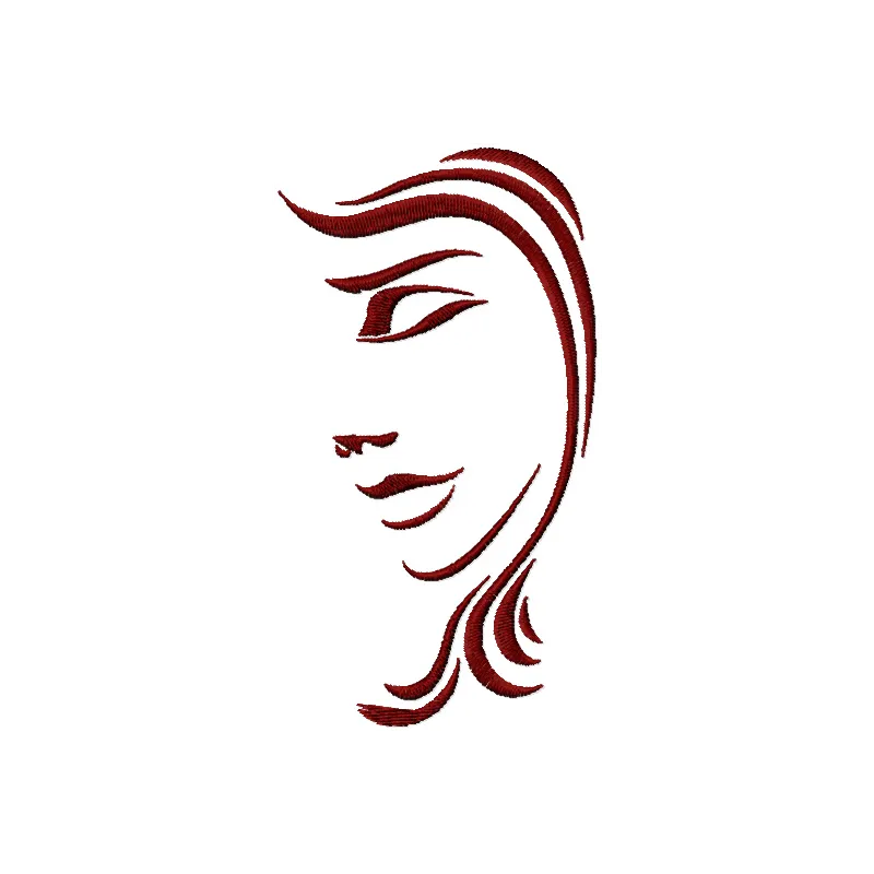 Women face embroidery design showcasing detailed stitching patterns, perfect for adding a unique touch to apparel.