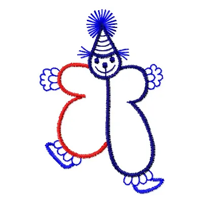 Clown embroidery design featuring a cheerful clown in a colorful outfit, perfect for fun car-themed projects.