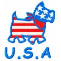 Happy Dog USA style embroidery design featuring a joyful canine, perfect for stitching on t-shirts or tote bags.