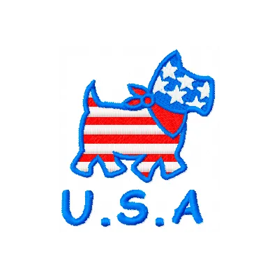 Happy Dog USA style embroidery design featuring a joyful canine, perfect for stitching on t-shirts or tote bags.