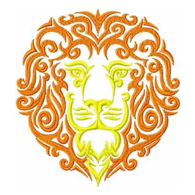 Tribal lion embroidery design showcasing intricate patterns, ideal for enhancing apparel like t-shirts and hoodies.