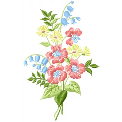 Bouquet embroidery design showcasing a vibrant floral arrangement, perfect for enhancing garments and home decor.