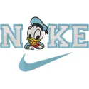 Nike logo featuring a Little Duck embroidery design on a fabric background, showcasing vibrant colors and intricate stitchin…