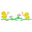 Preview of the Ducklings Play embroidery design featuring playful ducklings, perfect for children's clothing and accessories.