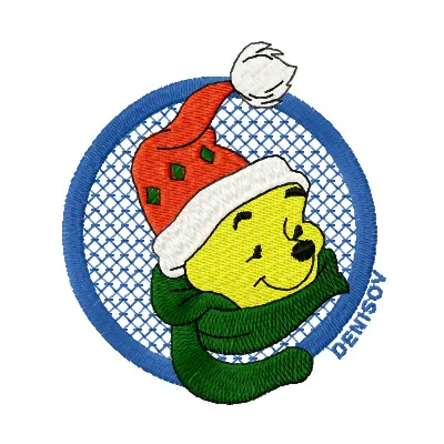 Winnie the Pooh Christmas embroidery design featuring a cheerful Pooh Bear, perfect for festive stitching projects.