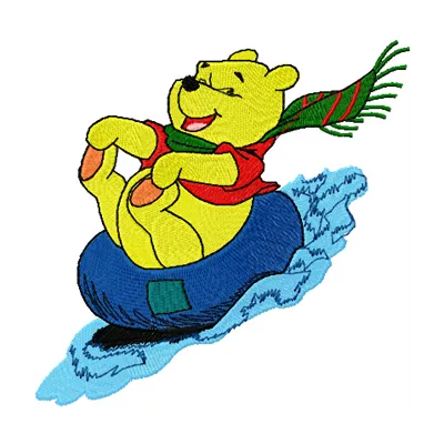 Winnie Pooh skate embroidery design featuring the beloved character on a skateboard, ideal for t-shirts and hoodies.