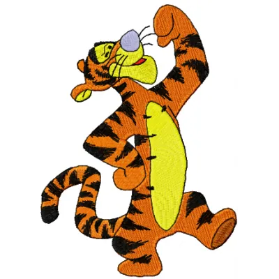 Tigger embroidery design featuring a playful cartoon character, ideal for stitching on apparel and accessories.