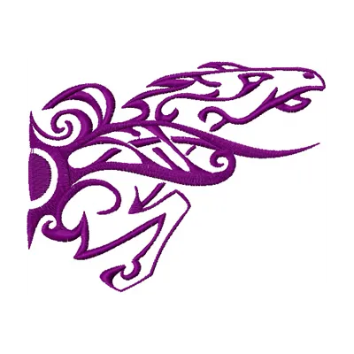 Tribal Horse 5 embroidery design showcasing intricate stitching patterns of a majestic horse silhouette.