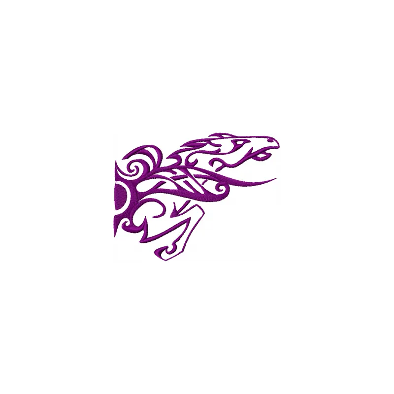 Tribal Horse 5 embroidery design showcasing intricate stitching patterns of a majestic horse silhouette.