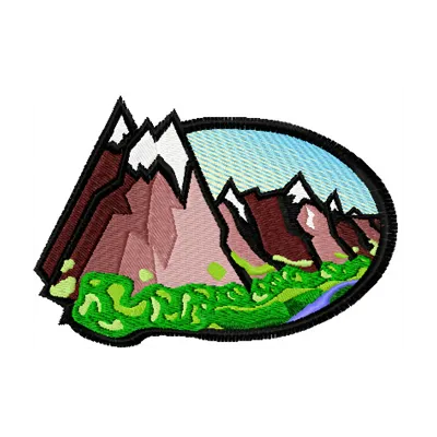 Preview of an old mountain embroidery design, featuring detailed stitched motifs inspired by travel and countries.