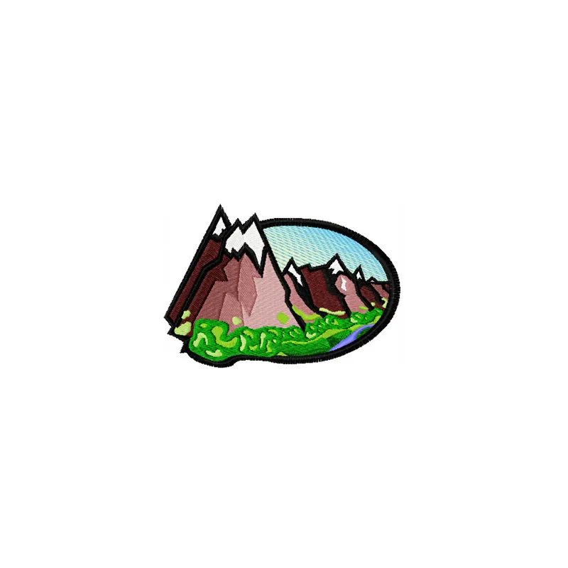 Preview of an old mountain embroidery design, featuring detailed stitched motifs inspired by travel and countries.