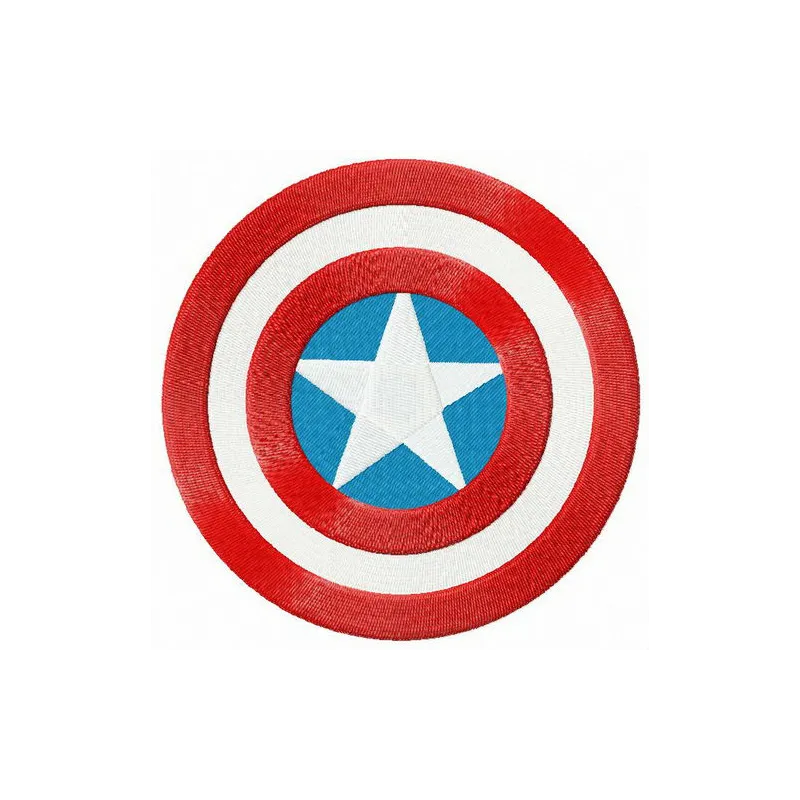 Embroidery design of Captain America's round shield, showcasing vibrant colors and intricate details for stitching.