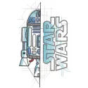 Detailed embroidery design of Star Wars R2-D2 sketch, showcasing intricate lines and character features.