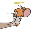 Embroidery design featuring Jerry the mouse clenched in a fist, from the classic Tom and Jerry series.