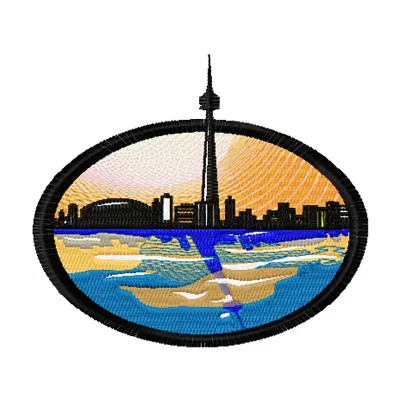Toronto embroidery design showcasing iconic landmarks, perfect for embellishing travel-themed projects.