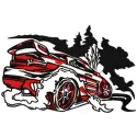 Racing Car embroidery design showcasing a dynamic stitched motif for sports enthusiasts and hobbyists.