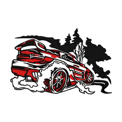 Racing Car embroidery design showcasing a dynamic stitched motif for sports enthusiasts and hobbyists.