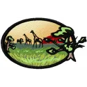 African savanna embroidery design showcasing wildlife and landscapes, perfect for travel-themed stitching projects.