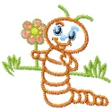 Caterpillar embroidery design featuring intricate stitched details, perfect for embellishing t-shirts and baby onesies.
