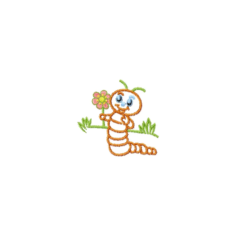 Caterpillar embroidery design featuring intricate stitched details, perfect for embellishing t-shirts and baby onesies.
