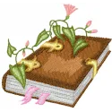 Magic book embroidery design featuring whimsical details, perfect for stitching on pillows or tote bags.