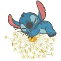 Stitch sleeps peacefully on a dandelion in this charming embroidery design from Lilo and Stitch.