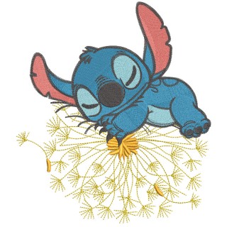 Stitch sleeps on a dandelion embroidery design - Embroidery Design