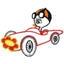 Preview of Driver Duck embroidery design featuring a whimsical duck in a racing theme, perfect for car enthusiasts.