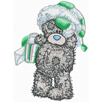Teddy Bear winter mail embroidery design featuring a cozy bear with festive mail, perfect for holiday stitching projects.