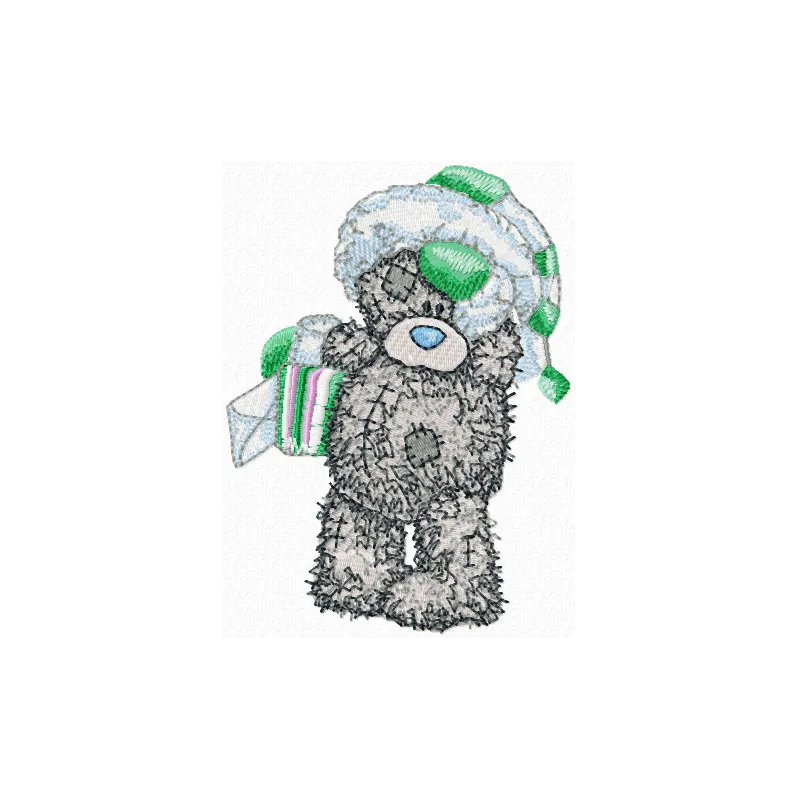 Teddy Bear winter mail embroidery design featuring a cozy bear with festive mail, perfect for holiday stitching projects.