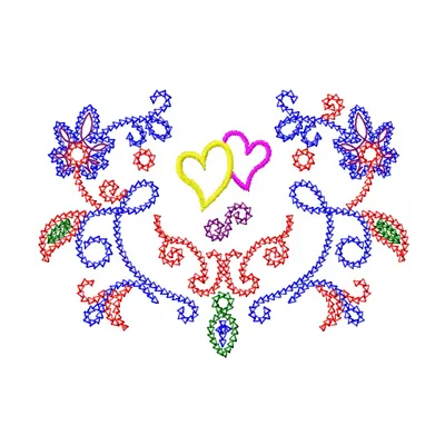 Preview of a two flowers modern variant embroidery design, ideal for FSL and decorative stitching projects.