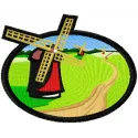 Mill embroidery design showcasing a scenic representation of a windmill, perfect for travel-themed projects.