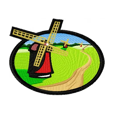 Mill embroidery design showcasing a scenic representation of a windmill, perfect for travel-themed projects.