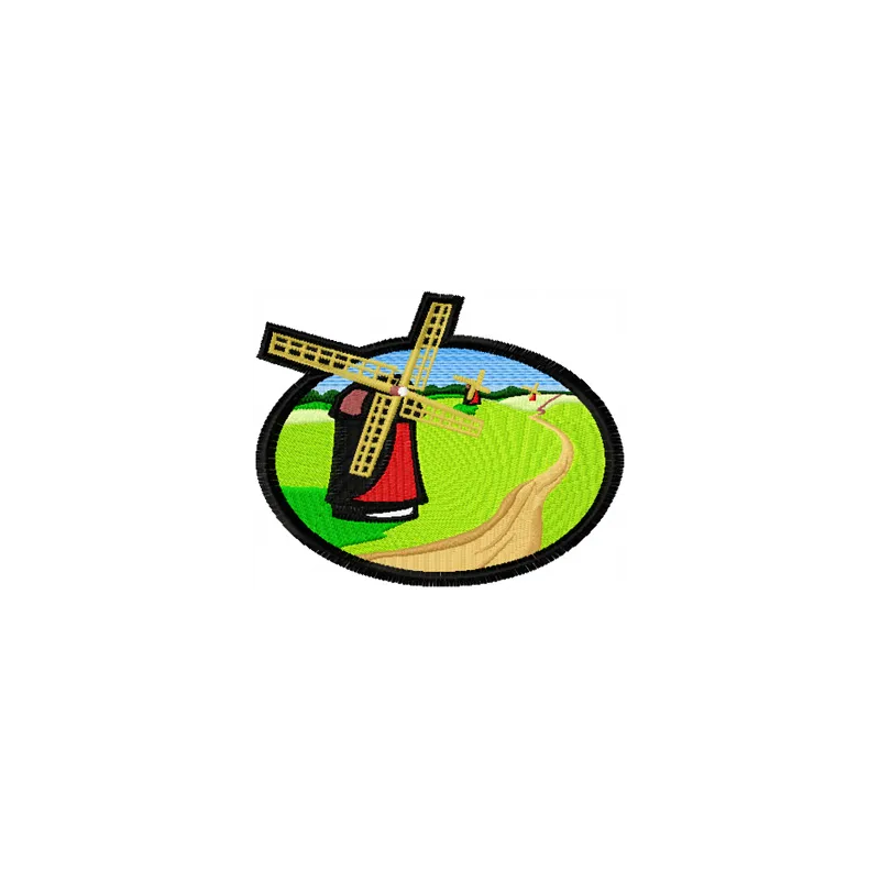 Mill embroidery design showcasing a scenic representation of a windmill, perfect for travel-themed projects.