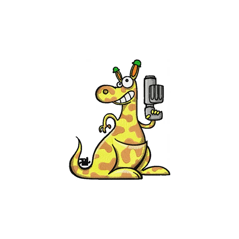 Kangaroo with a gun embroidery design showcasing a playful animal motif for creative stitching projects.