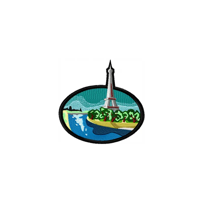 Paris embroidery design showcasing iconic landmarks, ideal for stitching on tote bags and hoodies.