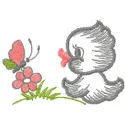 Charming chicken and flower embroidery design showcasing vibrant colors and intricate stitching details.