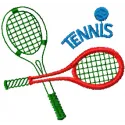 Tennis embroidery design featuring a racket and ball, ideal for stitching on sports gear and accessories.
