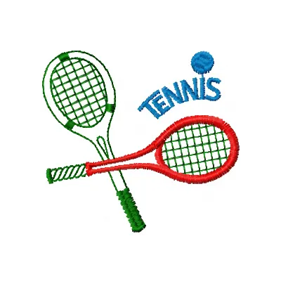 Tennis embroidery design featuring a racket and ball, ideal for stitching on sports gear and accessories.