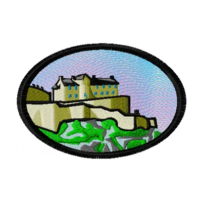 Mountain landscape embroidery design showcasing serene mountains and trees, perfect for travel enthusiasts.