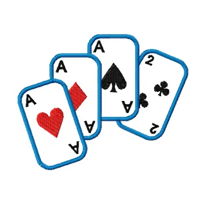 Embroidery design featuring playing cards, perfect for stitching on caps, t-shirts, or tote bags.