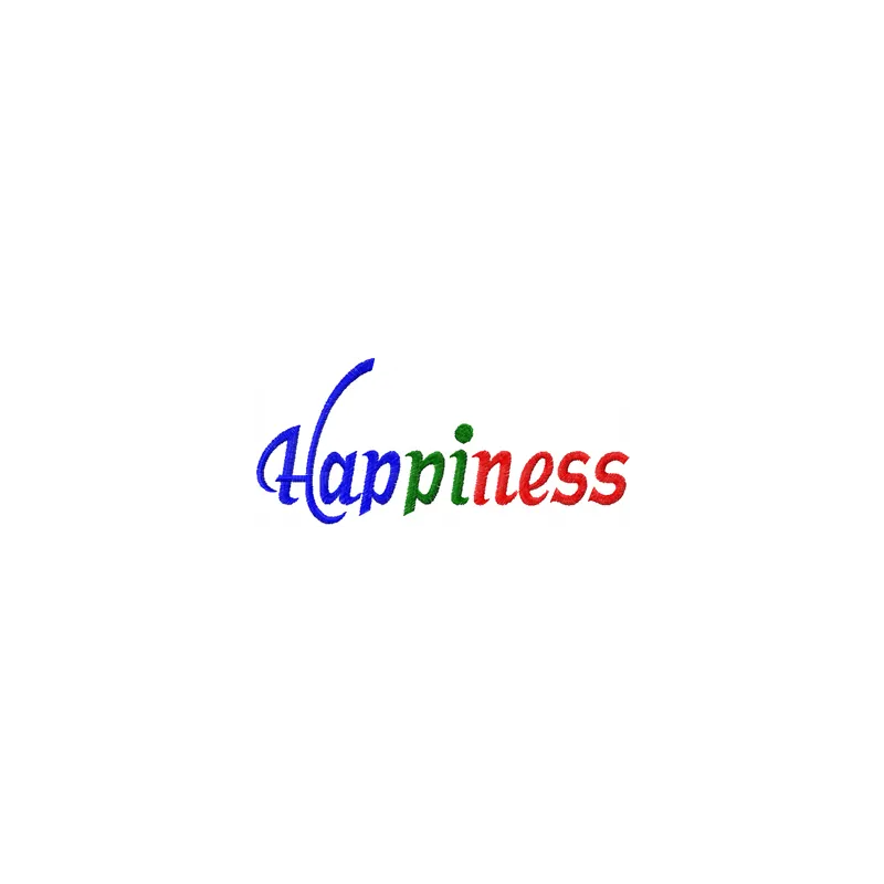 Happiness embroidery design featuring joyful symbols, ideal for embellishing t-shirts, tote bags, and more.