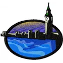 London embroidery design showcasing iconic landmarks, ideal for travel enthusiasts and creative projects.