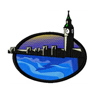 London embroidery design showcasing iconic landmarks, ideal for travel enthusiasts and creative projects.