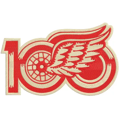 Detroit Red Wings Unveil Centennial Logo embroidery design featuring the iconic winged wheel emblem on fabric.