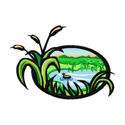 Hunting landscape embroidery design showcasing a scenic wilderness for stitching on apparel and home decor.